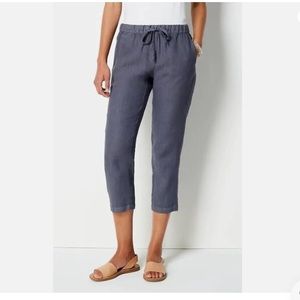 Pure J Jill Garment Dyed Linen Crop Pants Slim Leg Drawstring Light Blue